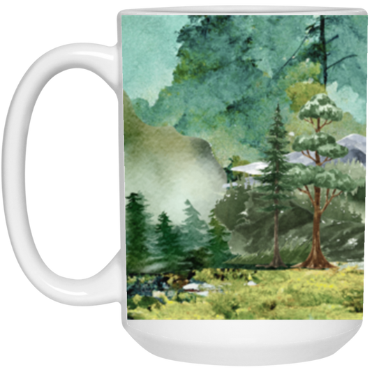 Watercolor Forest Background Coffee Mug | Nature Design | Outdoor  Hike Inspired | Watercolor Forest Scene | Gift for Trail Lover | Gift for Nature Lover