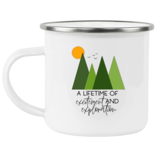 Enamel Mountain Camping Mug, Adventure Coffee Cup, Hiking Mug