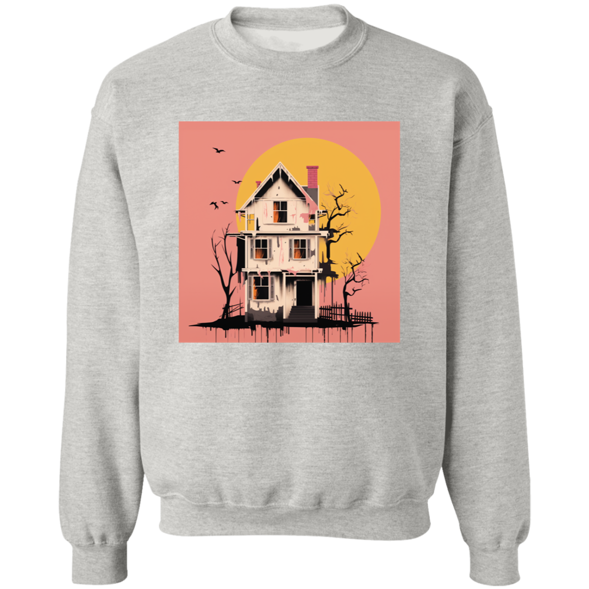 Halloween Haunted House Vintage, Retro,  Pullover Crewneck Sweatshirt