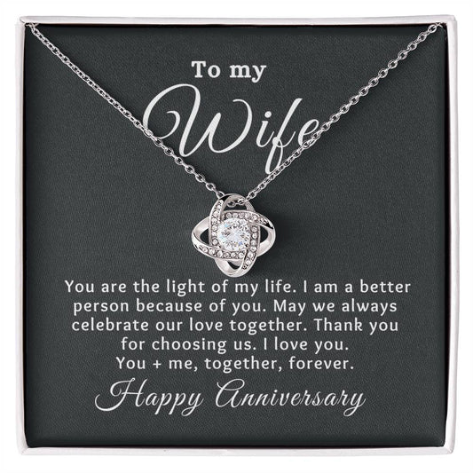 To my Wife Happy Anniversary Love Knot Special Message Necklace