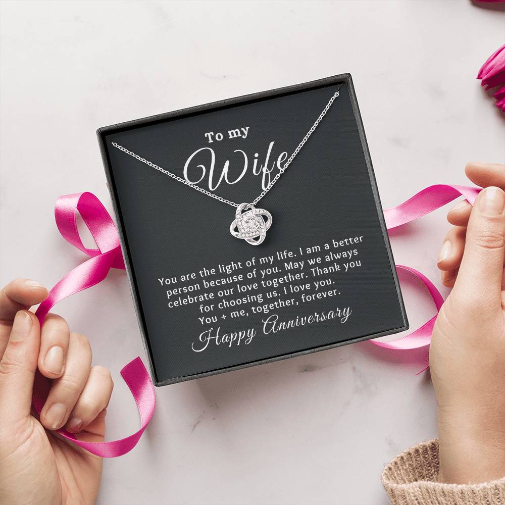 To my Wife Happy Anniversary Love Knot Special Message Necklace