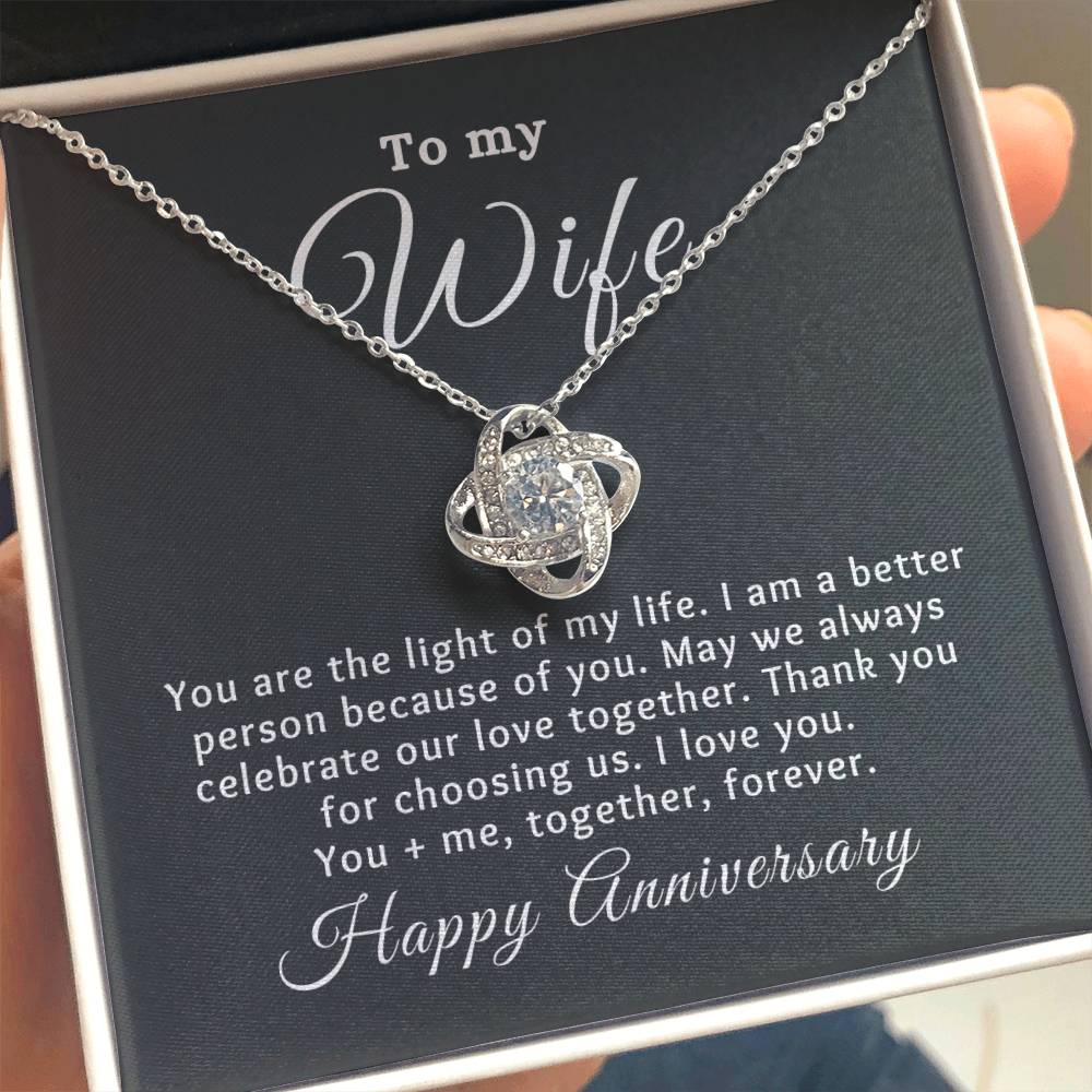 To my Wife Happy Anniversary Love Knot Special Message Necklace