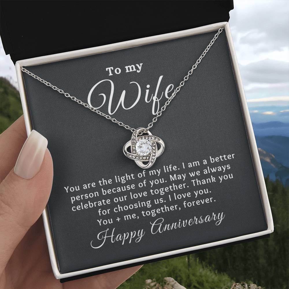 To my Wife Happy Anniversary Love Knot Special Message Necklace