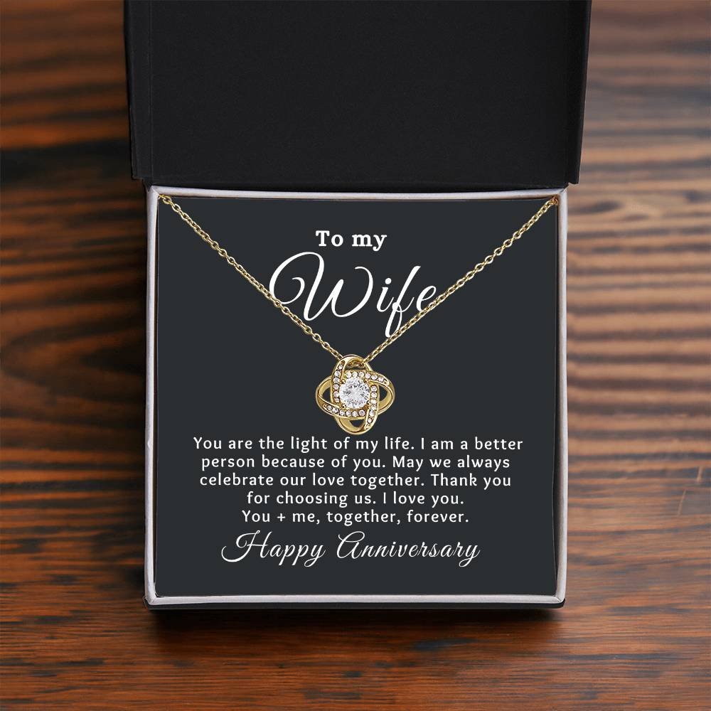 To my Wife Happy Anniversary Love Knot Special Message Necklace