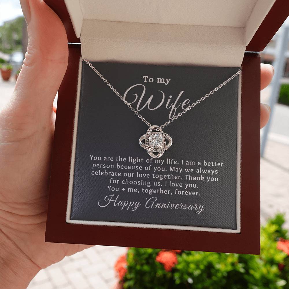 To my Wife Happy Anniversary Love Knot Special Message Necklace