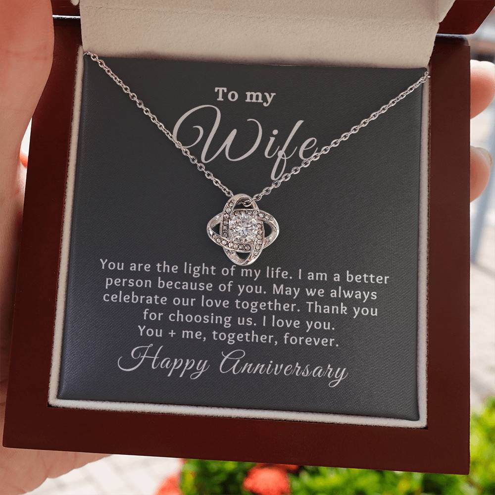 To my Wife Happy Anniversary Love Knot Special Message Necklace