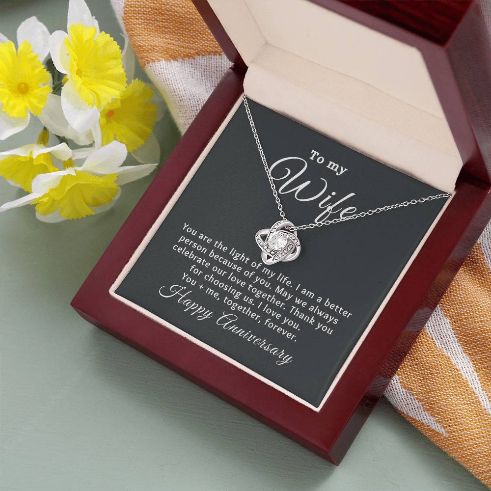 To my Wife Happy Anniversary Love Knot Special Message Necklace