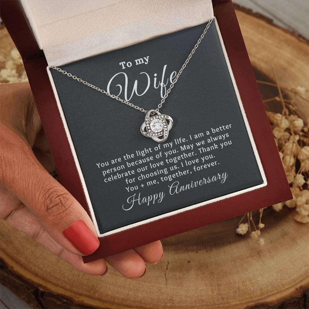 To my Wife Happy Anniversary Love Knot Special Message Necklace