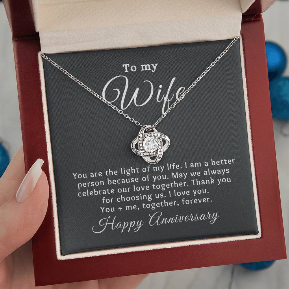 To my Wife Happy Anniversary Love Knot Special Message Necklace