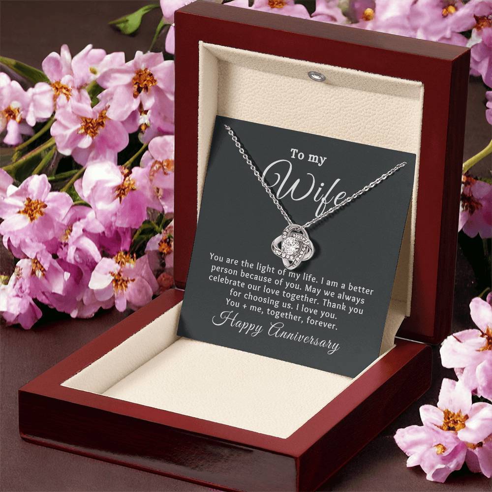 To my Wife Happy Anniversary Love Knot Special Message Necklace