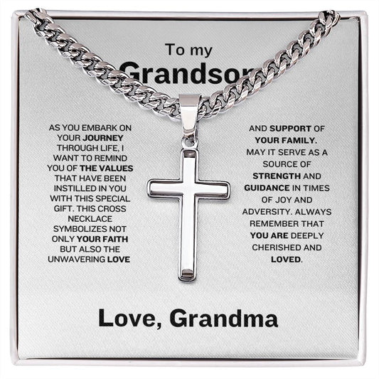 To Grandson  From Grandma | Resilience | Cuban Chain with Cross