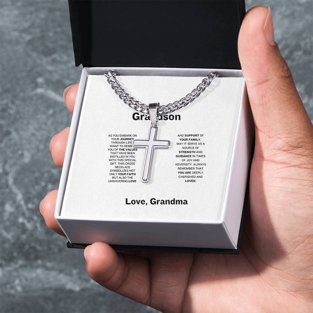 To Grandson  From Grandma | Resilience | Cuban Chain with Cross