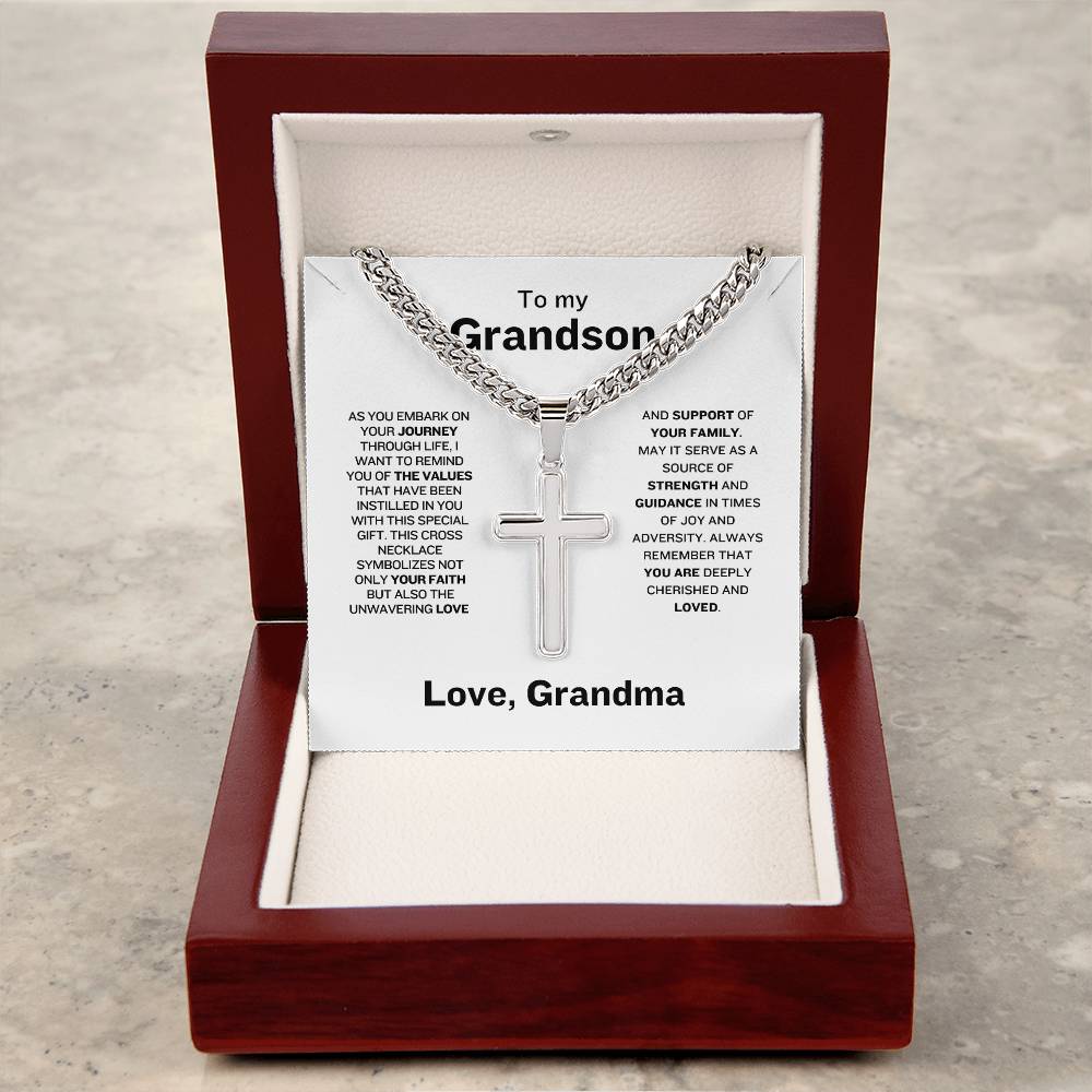 To Grandson  From Grandma | Resilience | Cuban Chain with Cross