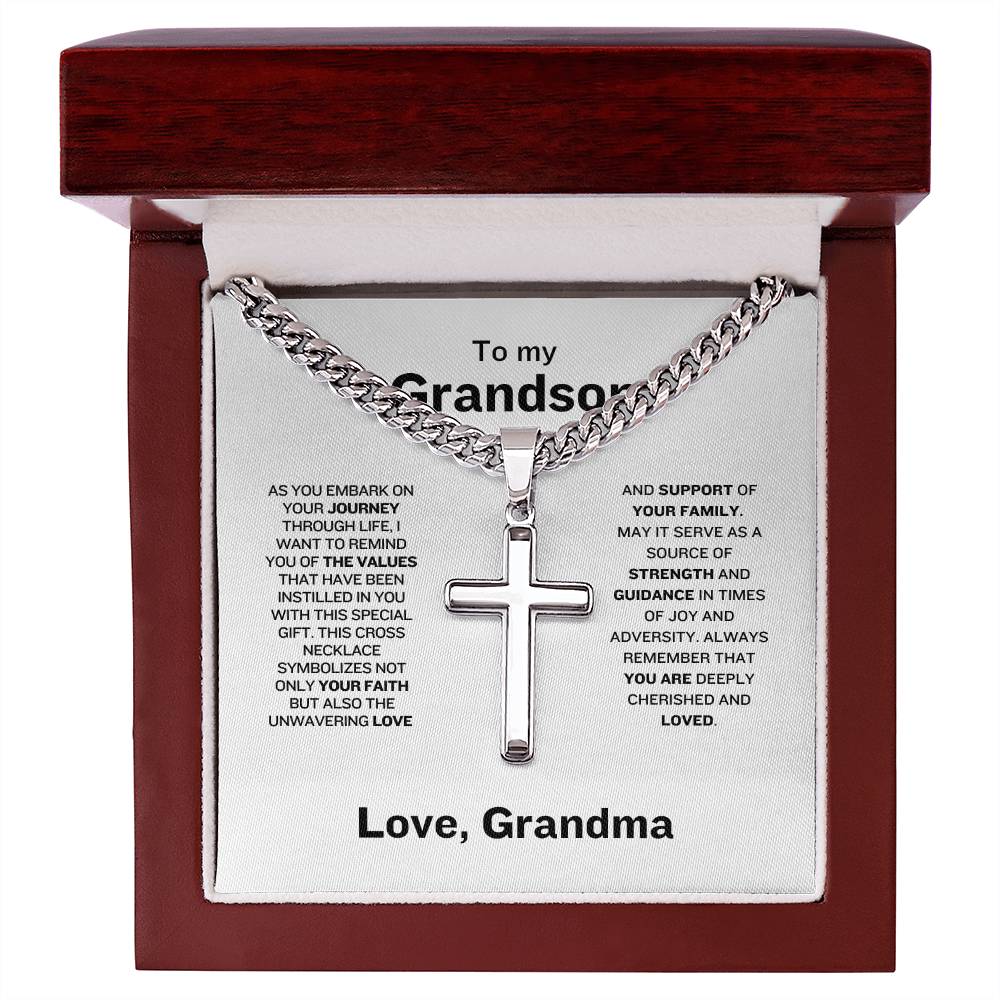 To Grandson  From Grandma | Resilience | Cuban Chain with Cross