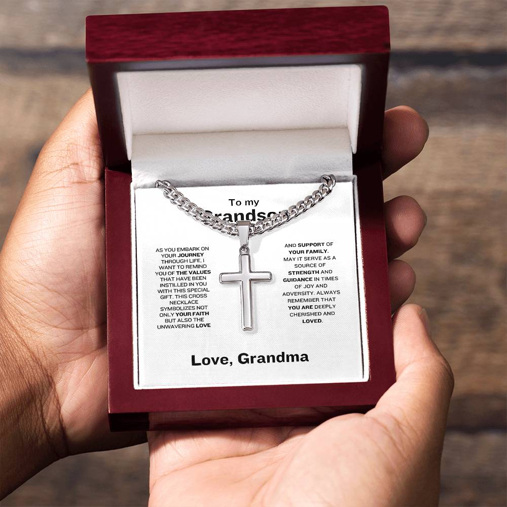 To Grandson  From Grandma | Resilience | Cuban Chain with Cross